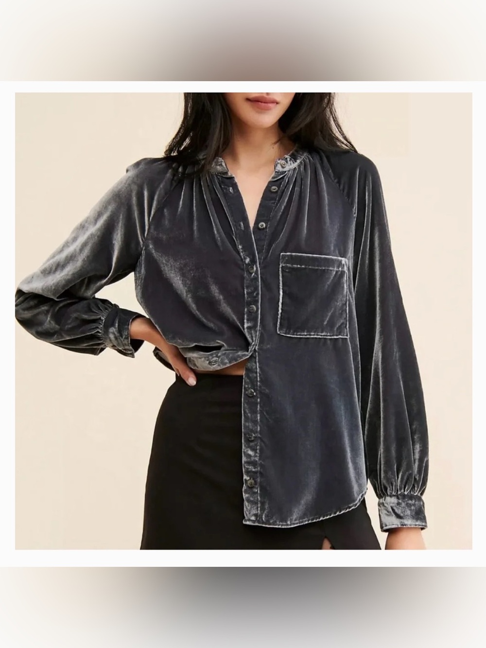 Anthropologie Pilcro Silver Gray Velvet Long Sleeve Button Blouse Sz S